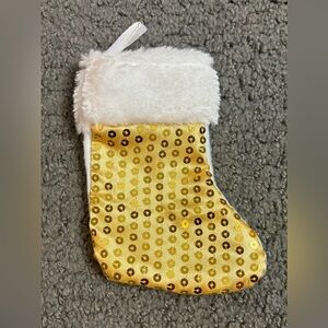 Greenbrier Gold Sequin White Mini Christmas Stocking 6”